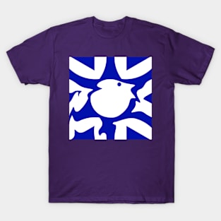 A white bird on blue T-Shirt